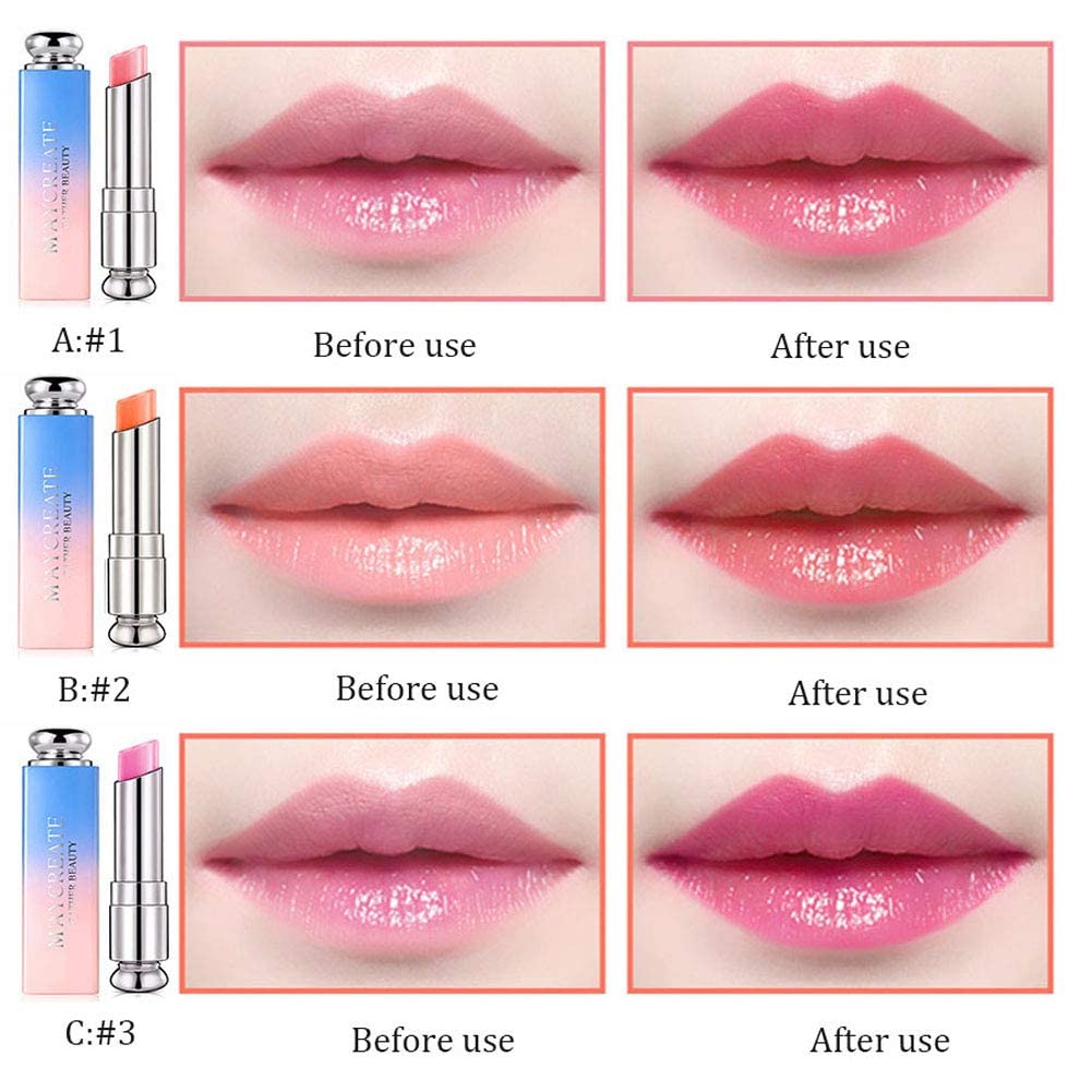 Pack of 3 Crystal Jelly Lipstick, BEEXY Long Lasting Nutritious Lip Balm Lips Moisturizer Magic Temperature Color Change Lipstick