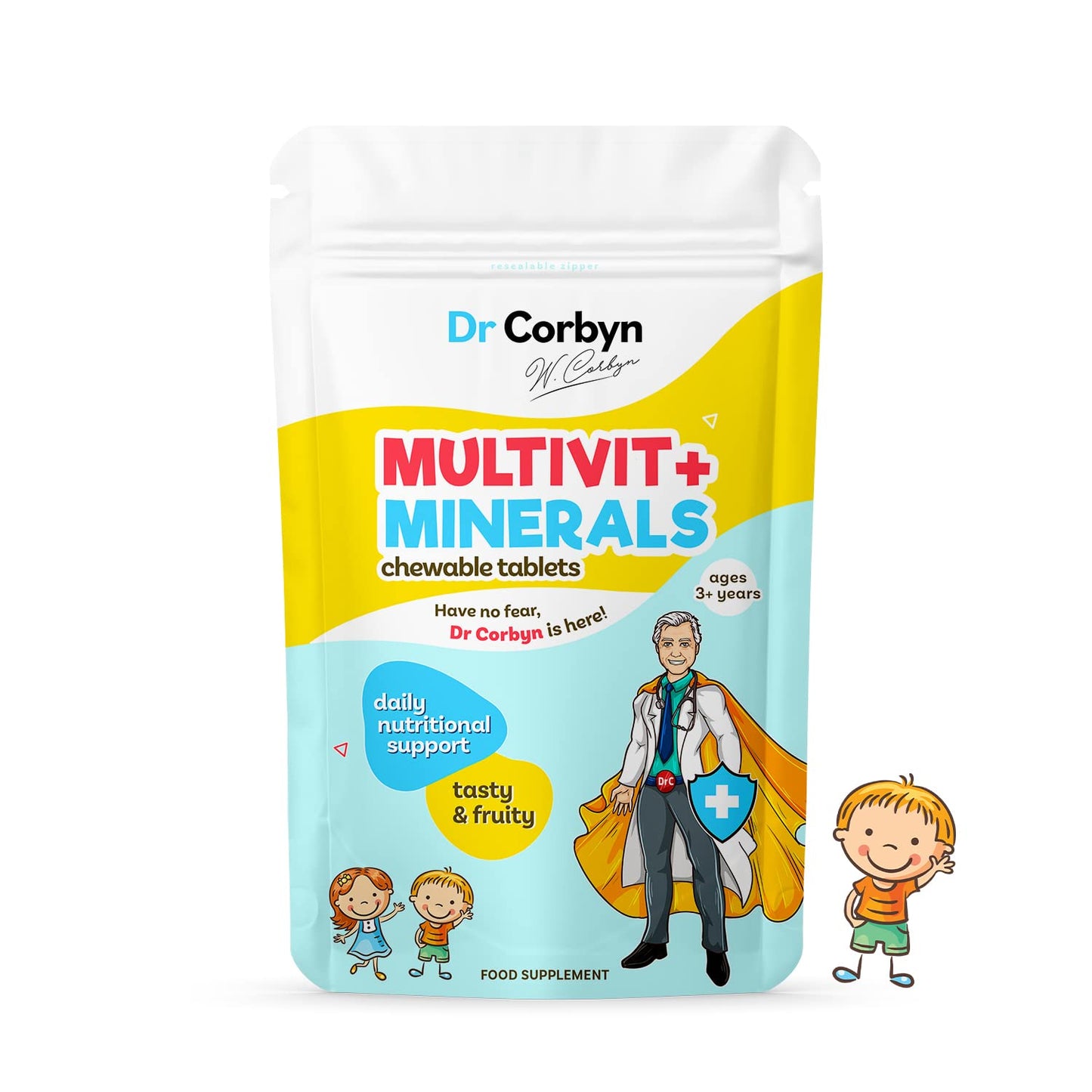 Dr Corbyn Kids' Multivitamin + Minerals - 60 Chewable Tablets | 18 Essential Vitamins and Minerals | Daily Support for Growing Children | Fruity & Tasty Chewable Multivitamin