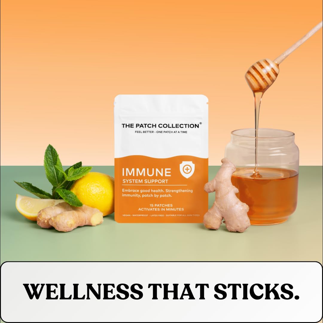 The Patch Collection® - High Strength Immune System Support Boost Patch | 6-in-1 Complex with Vitamin C, D, B12, Zinc, Turmeric, Elderberry, Ginkgo Biloba, Echinacea | Vegan & Latex Free (Pack of 15)