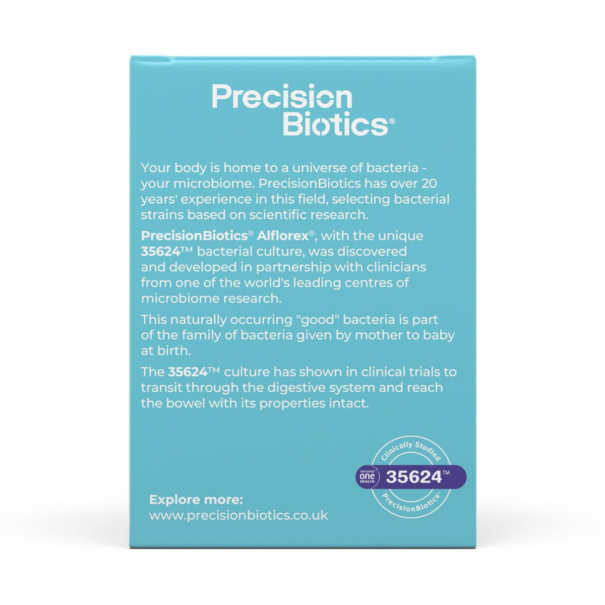PrecisionBiotics Alflorex Original - Daily Gut Health Supplement - Contains Bifidobacterium Longum Bacterial Culture Strain 35624 - No Refrigeration Required - 60 Capsules