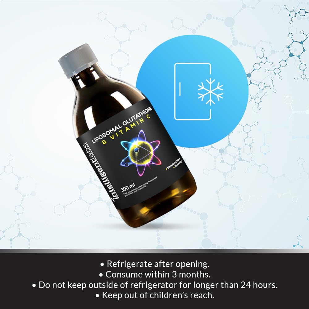 Intelligent Labs Liposomal Glutathione + Vitamin C, Advanced Liquid Antioxidant Formula, 500 mg Reduced L-Glutathione + 1000 mg Vitamin C per Serving, 30 Servings, Soy Free