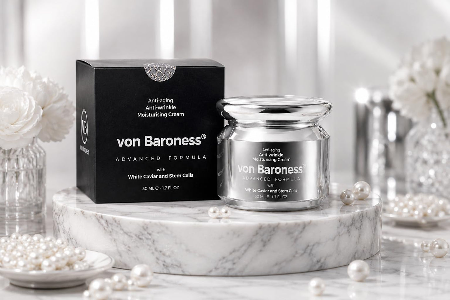 VON BARONESS Von Baroness Caviar Face Cream 50ml – Anti Ageing Face Cream for Women & Men, Firming Cream with White Caviar Extract, Collagen, Retinol, Hyaluronic Acid – Day & Night Cream Anti Wrinkle Moisturiser
