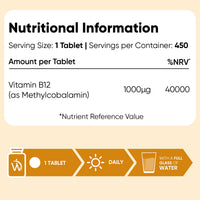 WeightWorld Vitamin B12 Tablets - 450 Tablets (1+ Year Supply) - 1 Per Day - 1000mcg - 6mm in Size - Easy to Swallow - Methylcobalamin Form - Vegan Vitamin B12 Supplement for Men & Women - Made in the UK