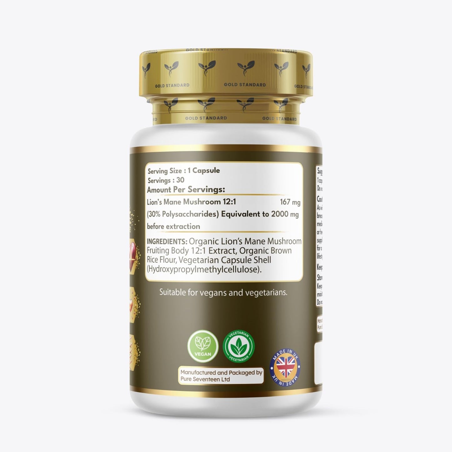 Euphoria Bliss Lions Mane Supplement - 3000mg Lion's Mane Capsules High Strength - 30 Capsules - 100% Pure Lion Mane Mushroom Fruiting Bodies Extract – Vegan - Made in The UK