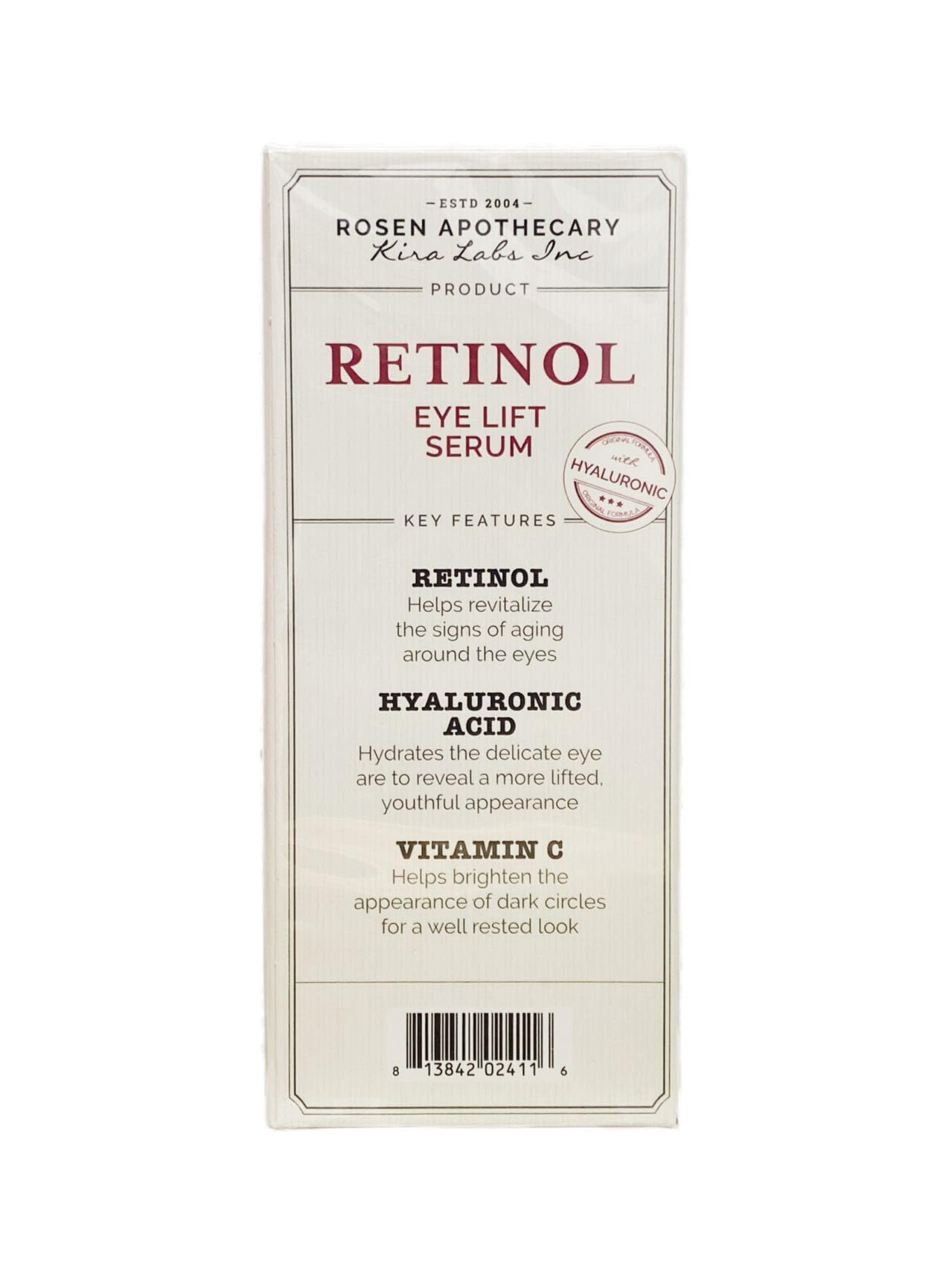 Rosen Apothecary Retinol - Eye Lift Serum with Hyaluronic - Anti-Aging & Firms & Plumps & Brightens | 60mL [Super Size]