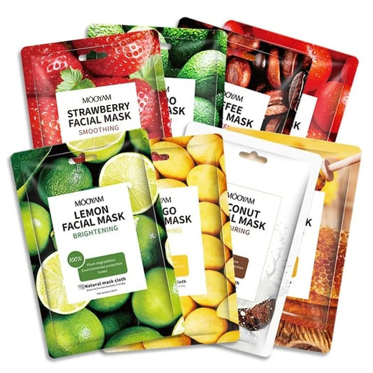 MOOYAM 8-pack Korean Skin Care Face Beauty Mask Sheet - Jojoba Oil, Green Tea, Vitamin C, Hyaluronic Acid, Shea Butter, Moisturising, Anti-Wrinkle, Brightening, Firming, Nourishing, Lightening 25ml/pc