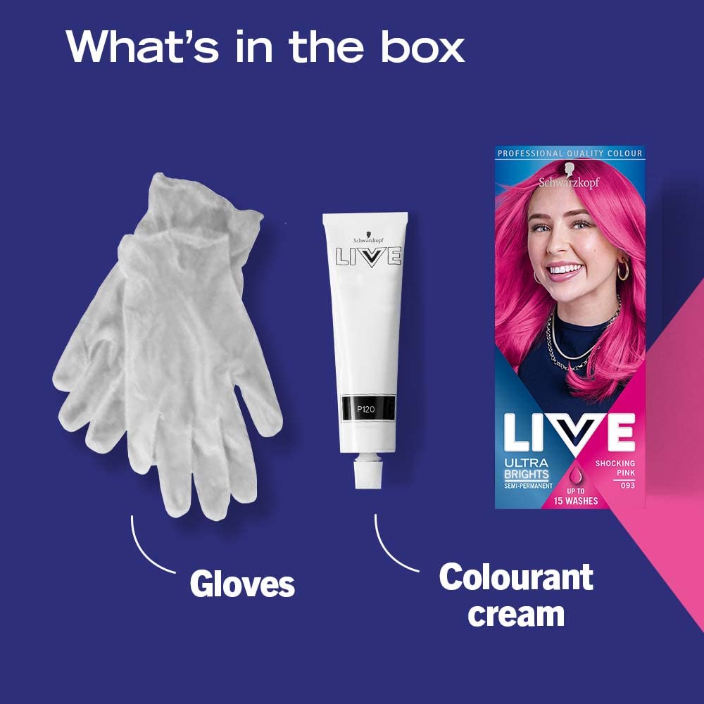 Schwarzkopf LIVE Ultra Brights Or Pastels, Vibrant Semi-permanent Pink Hair Dye, Lasts Up to 15 Washes- Shocking Pink 093