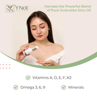 Y Not Natural Emu Oil for Skin & Hair - Scalp, Nails, Hair, Face and Body Oil Infused with Omega 3, 6, 9, Vitamins, & Minerals - 60mL Unscented Body & Face Serum for Fine Lines, Stretch Marks, Dry Lips & Cuticles