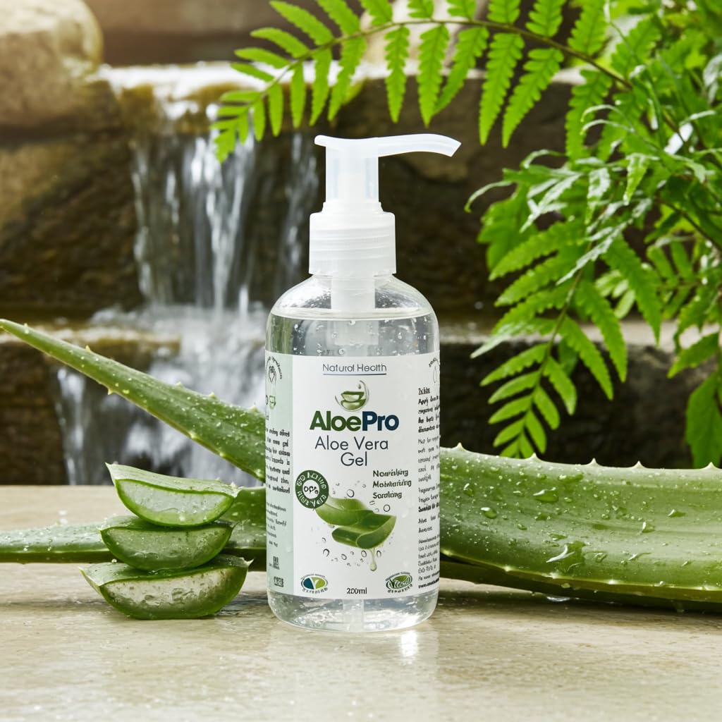 AloePro Aloe Pro Pure Vegan Aloe Vera Gel 200ml – Natural Aftersun, Cooling, Moisturising & Soothing | Cruelty Free | For Skin & Hair | Bug Bites, Minor Burns, Dermaplaning, Post-Laser Care