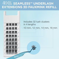 Ardell Seamless Undies Underlash Eyelash Extensions Refill, 3D Faux Mink Lash Cluster Kit, Full Volume & Intense Black Lashes, Up to 5 Applications, Assorted Eyelash Lengths, 32 Knot-Free Clusters