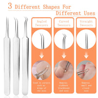 LOPHE Blackhead Remover Tool Kit, 15PCS Pimple Popper Tool Kit Stainless Steel Comedone Extractor Tweezers Acne Needle Pimple Popping Kit for Removing Pimple Blackheads Zit on Forehead Facial Nose