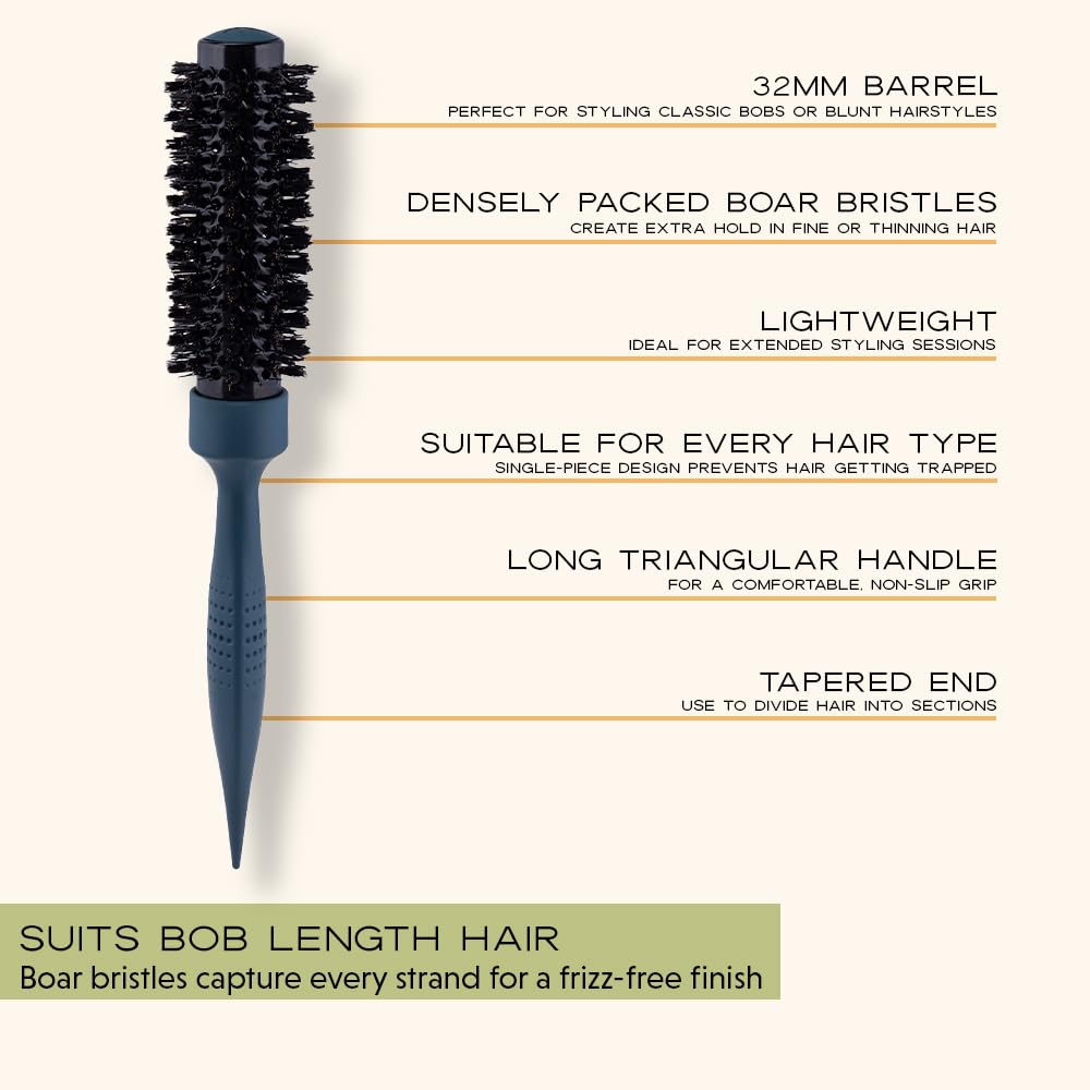 md london. mdlondon BRUSH Boar (32mm Dia. Barrel). Small Round Hair Brush for Fine or Thin Hair, Boar Bristle Brush for Short Hair, Round Blow Dry Brush - Genuine mdlondon Hairbrushes for Women & Men