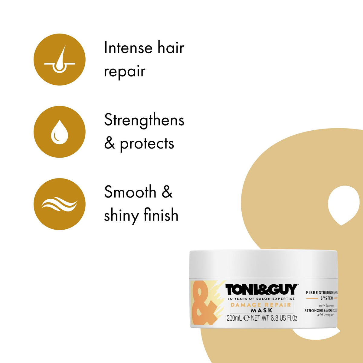 TONI&GUY Toni & Guy | Damage Repair Hair Mask for Intense Reconstruction | Unisex | Ideal For Dry and Damaged Hair | Patented Fibre Strengthening System | 6.8 Ounce