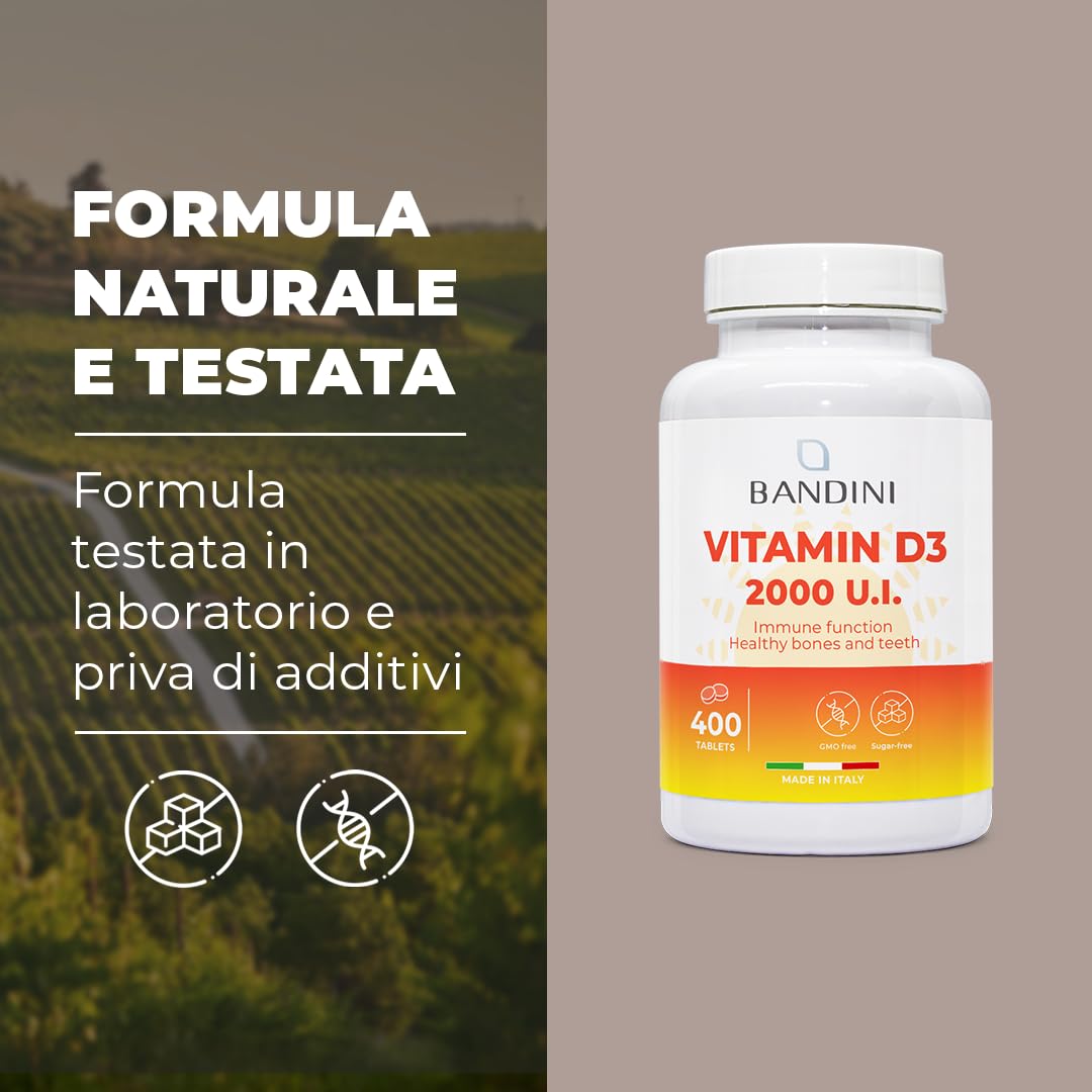 BANDINI Bandini® Vitamin D 2000 IU - High Strength Vitamin D3 Supplement (Cholecalciferol) - 400 Easy Swallow Micro Tablets (1+ Year Supply) - Vegetarian Vitamins - Immune System Booster & Bone Health Support