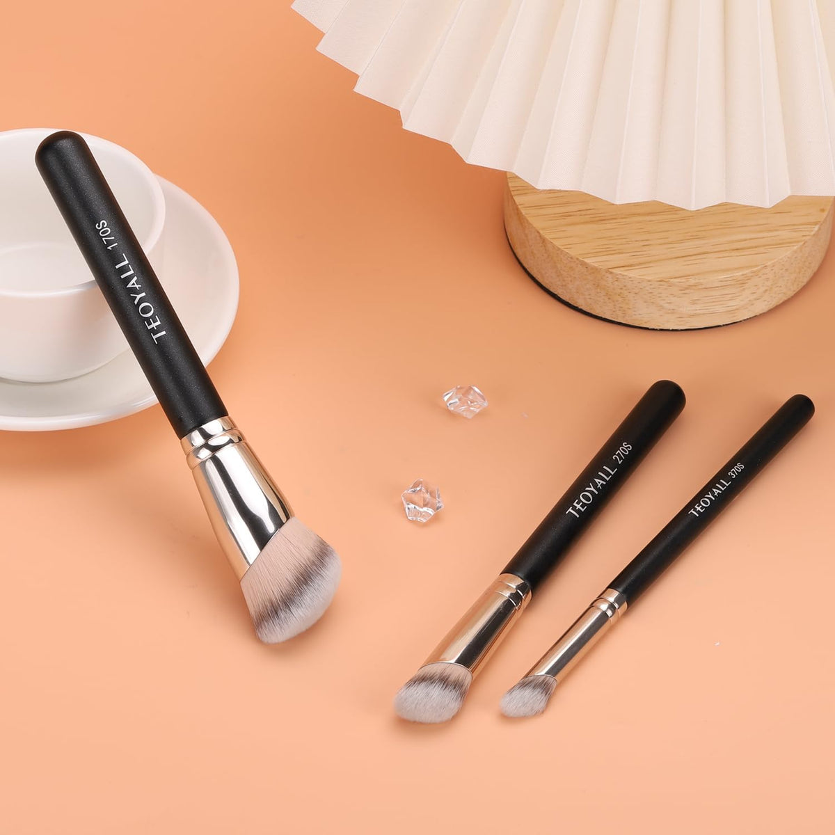 TEOYALL Foundation Contour Conceal Brush Set, 3PCS Angled Synthetic Kabuki Brush for Blending Setting Buffing with Liquid, Cream and Powder Cosmetic
