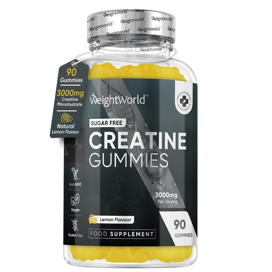 WeightWorld Creatine Gummies 3000mg for Men & Women - 90 Chewable Creatine Monohydrate Gummies (1 Month Supply) - Natural Lemon Flavoured Creatine - Pre Workout Gym Supplement (Not Creatine Monohydrate Tablets)