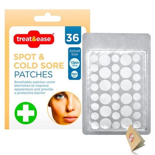 36pk Spot & Cold Sore Patches | 12pcs 8mm & 24pcs 12mm Skin Care Pimple Patches | Acne Patch Hydrocolloid Patches | Face Care Spot Patches | Pimple Patch Acne Patches Hydrocolloid Patch + SOL Sticker