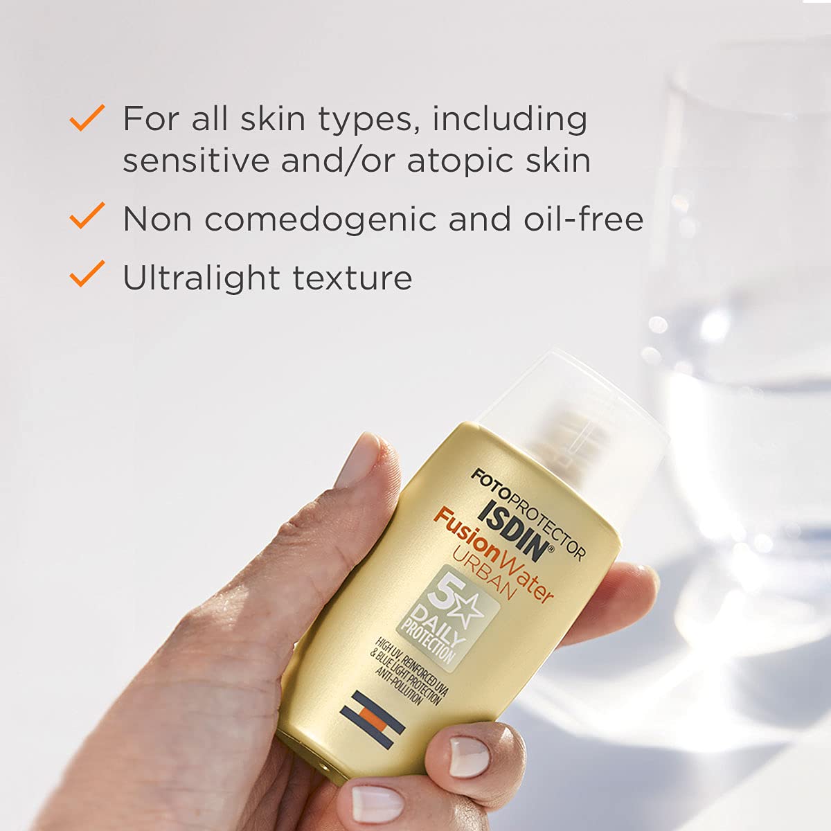 ISDIN Fotoprotector Fusion Water Urban SPF 30 (50ml) | Urban protection | Anti-pollution | protection against UV, UVA and blue light