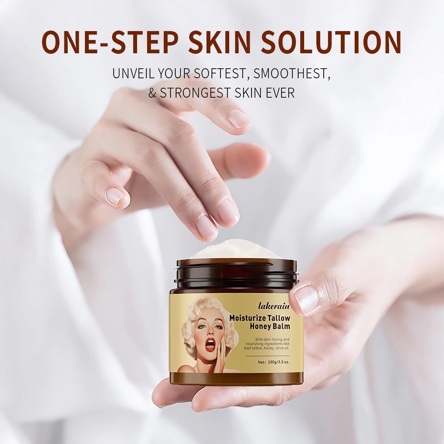 mercham Beef Tallow Skin Care, Beef Tallow Honey Balm, Beef Tallow Moisturiser for Face & Body, Deeply Nourishing, Organic Tallow Face Cream for Dry Skin (100g)