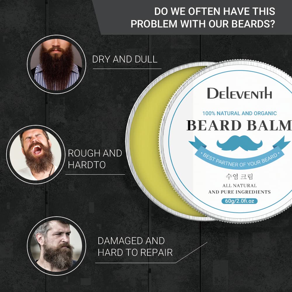 DEleventh Korean Brand Beard Balm 60g / Vitamin E with Natural Oils and Waxes, Soften, Strengthen and Protect for Healthy, Nourishing Beard, Hydrate, Soften & Protect Your Facial Hair (Original)