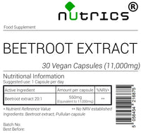 Nutrics® Beetroot Extract 20:1 11000mg Extract V Capsules 20:1 Vegan Capsules- Beta Vulgaris Strong Supplement - Suitable for Vegan Vegetarian Halal & Kosher Diet - 30 Capsules (1 Month supply)