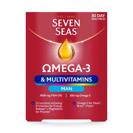 Seven Seas Omega-3 & Multivitamins Man, With B Vitamins and Magnesium, 30-Day Duo Pack, 30 Omega-3 Capsules and 30 Multivitamin Tablets