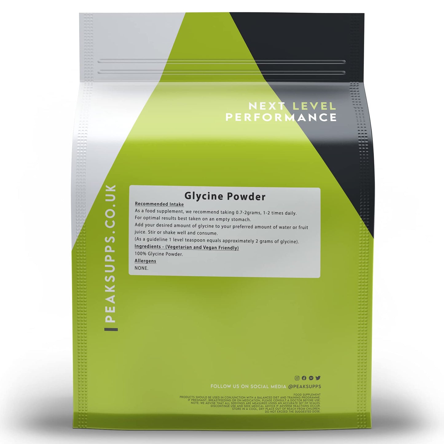 Peak Supps Glycine Powder 250g | Pure L-Glycine | Vegan Friendly, GMO Free
