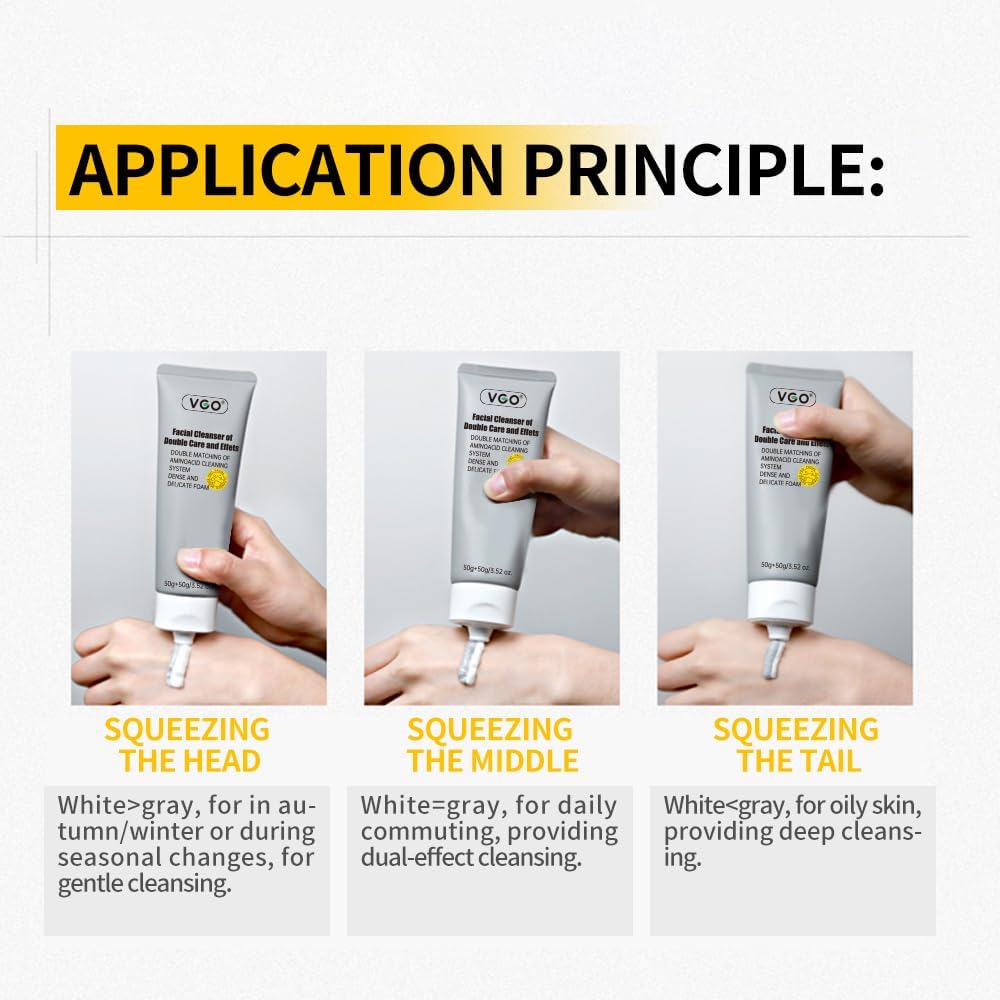 VGO Face Cleanser, Face Wash of Double Care and Effects, Cleansing Mud Mask & Amino Acid Cleansing Double Tube in 1 Facial Cleanser for All Skin Types 100g