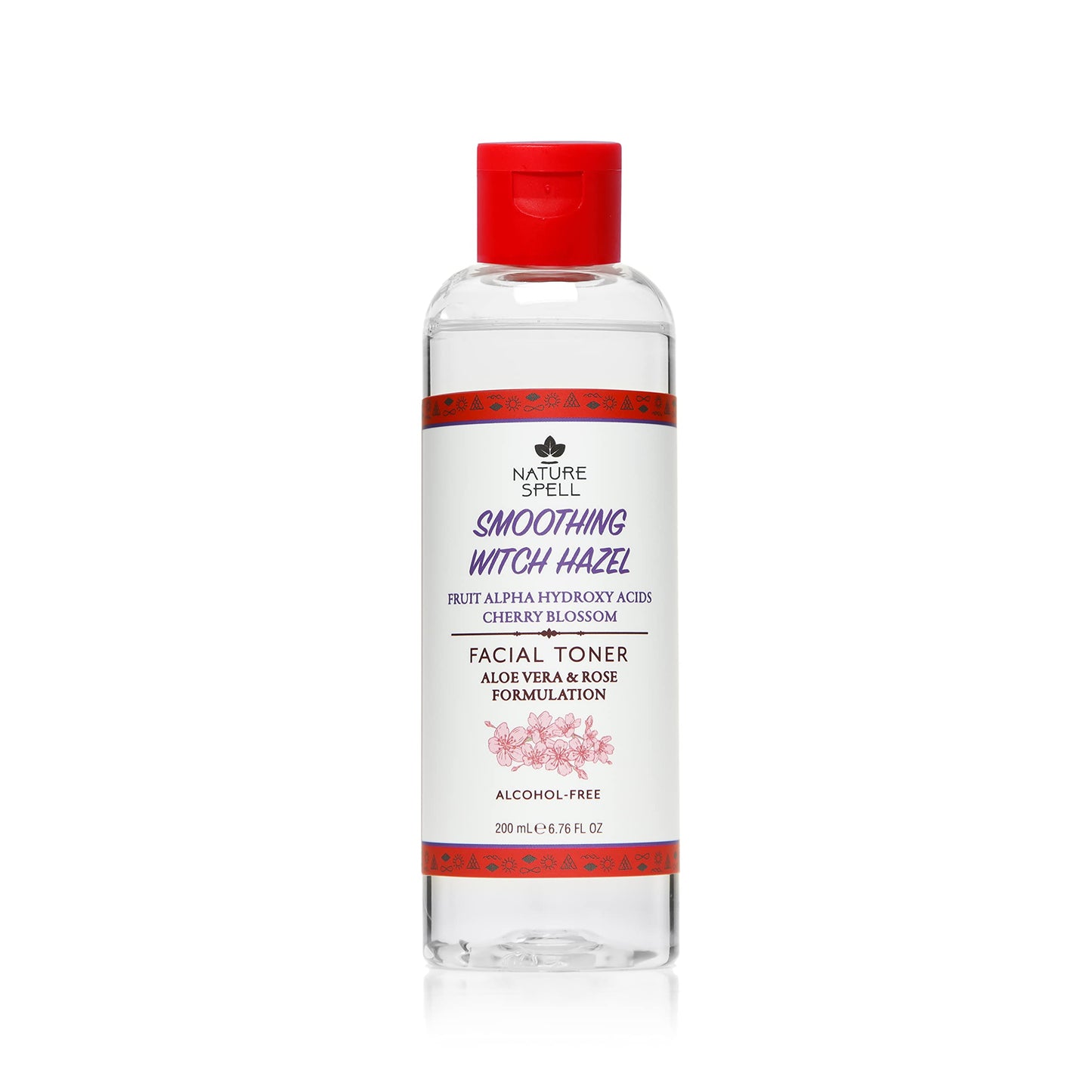 Nature Spell Witch Hazel Facial Toner With Fruit Alpha Hydroxy Acids, Cherry Blossom, Aloe Vera & Rose Water 200 Ml - Smoothing Facial Toner With Natural Aha'S - Alcohol Free Formulation