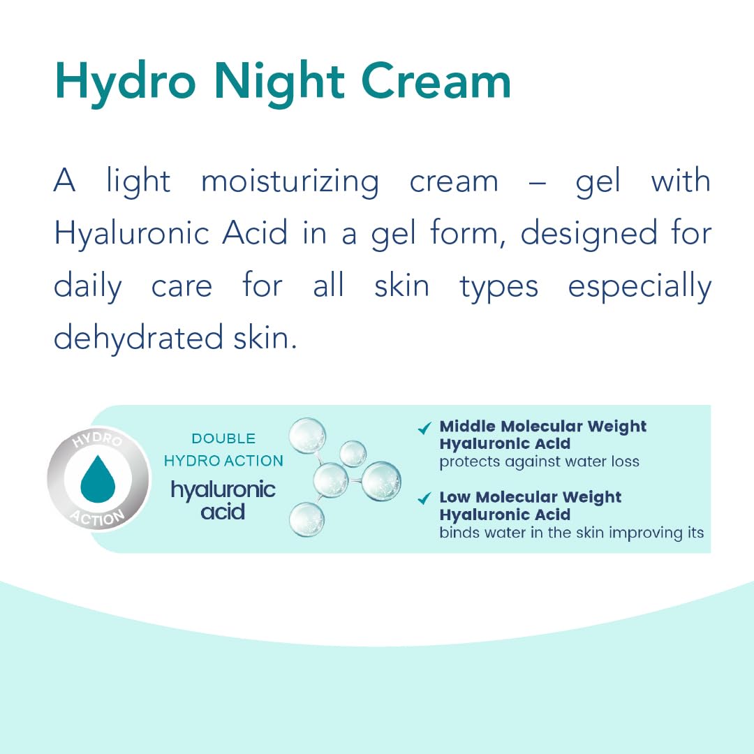 Novaclear Hydro Night Cream – Lightweight Gel Moisturizer with Hyaluronic Acid, Vitamin E & Antioxidants – Deep Hydration & Skin Renewal Cream 50 ML