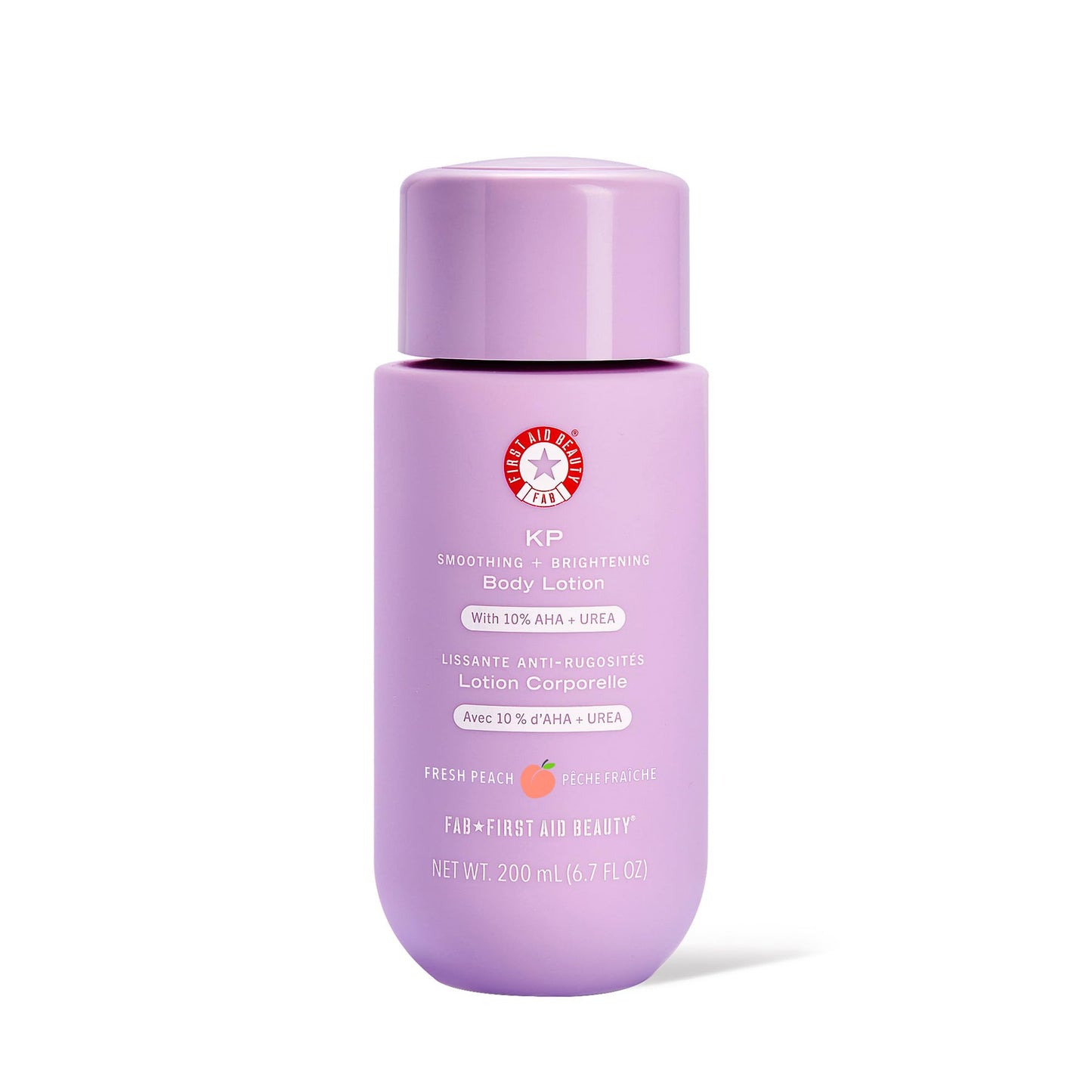 First Aid Beauty - KP Smoothing + Brightening Body Lotion with 10% AHA, Exfoliate & Moisturize with Lactic Acid, Urea & Colloidal Oatmeal, Helps Reduce Keratosis Pilaris Bumps, Peach Scent, 189.9 g