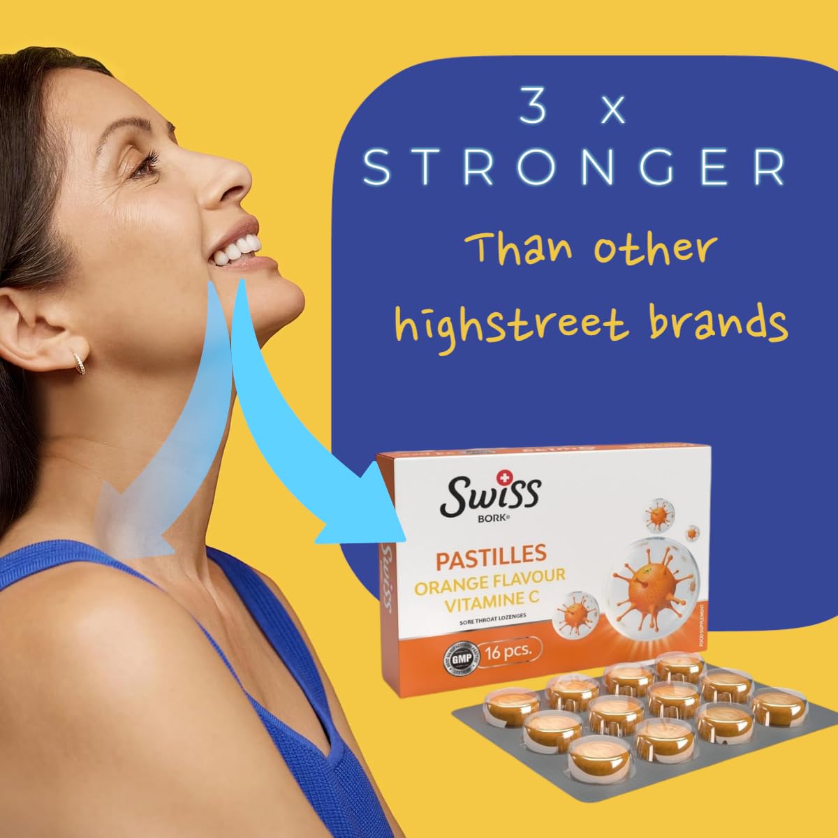 Swiss Bork SWISS BORK Orange & Vitamin C Pastilles — Highly Effective to Provide Sore Throat Relief — Ideal Pastille to Get Rid of Throat Inflammation, Dry and Phlegmy Cough (16 PCS)
