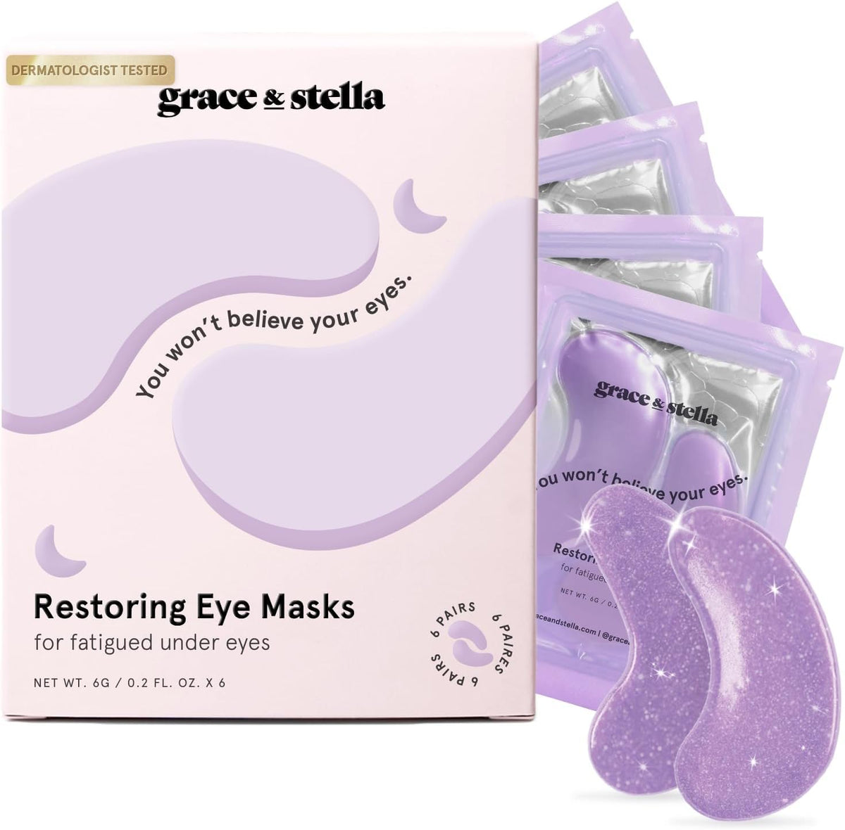 grace & stella Under Eye Gel Patches - Purple, 6 Pairs - Retinol Under Eye Patches - Gel Eye Masks for Puffy Eyes and Dark Circles - Dermatologist Tested Under Eye Masks - Vegan Eye Masks Skincare