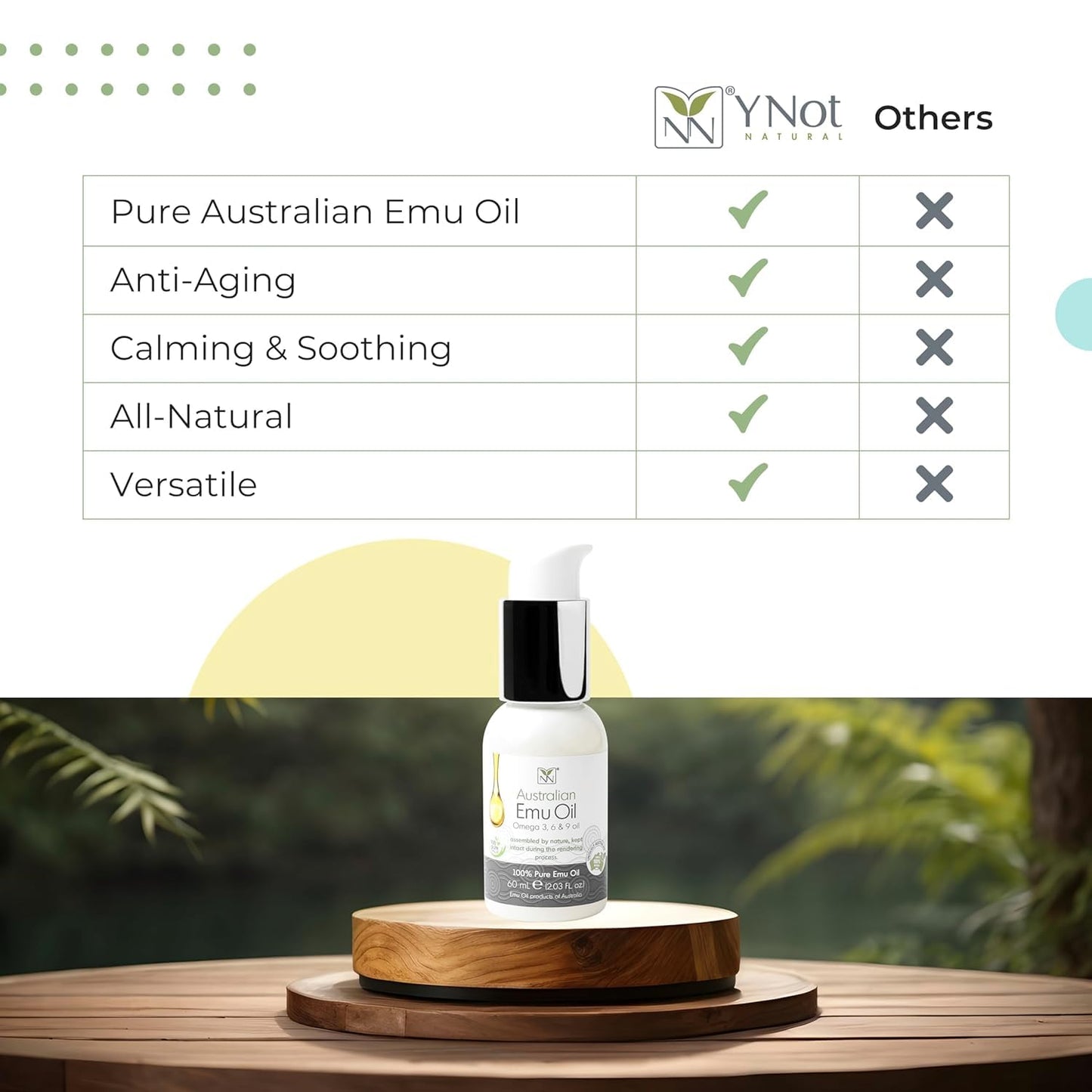 Y Not Natural Emu Oil for Skin & Hair - Scalp, Nails, Hair, Face and Body Oil Infused with Omega 3, 6, 9, Vitamins, & Minerals - 60mL Unscented Body & Face Serum for Fine Lines, Stretch Marks, Dry Lips & Cuticles