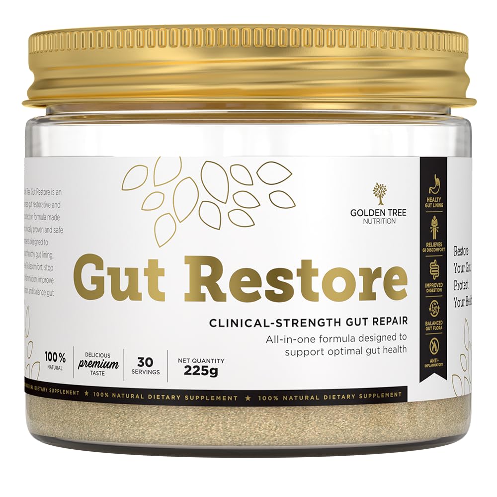 GOLDEN TREE Golden Tree Gut Restore - 100% Natural Blend of 7 Ingredients Clinically Proven to Support Optimal Gut Health, Relieve GI Discomfort, Stop Gut Inflammation, Improve Digestion and Balance Gut Flora