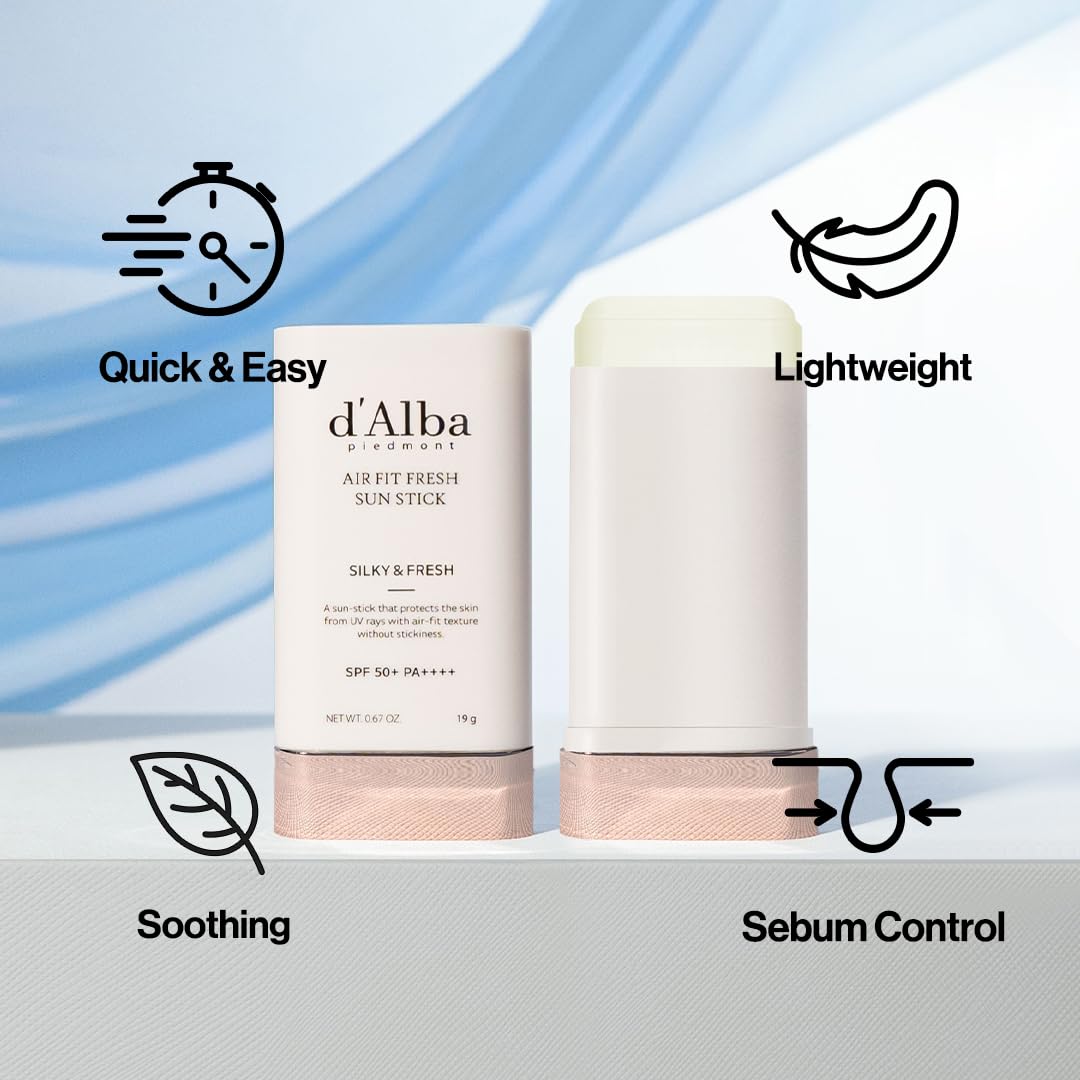 d'alba Piedmont Italian White Truffle Air Fit Fresh Stick SPF 50+ PA++++, Vegan Sunstick, Non-Sticky, Silky Powdery Finish, On-the-Go Sun Protection, Korean Skin Care (19g)