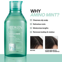 Redken Amino Mint Scalp Relief Shampoo For Oily Scalps, Purifying Cleanser Formulated With Amino Acids To Soothe The Scalp And Nourish Dry Lengths, 300ml