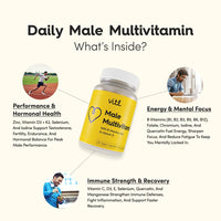 VITL Vitl Male Multivitamin & Minerals Supplement - 30 Vegan Capsules - 20 Essential Nutrients Including B Vitamins, Zinc, Vitamin D & Plant Extracts - Support Overall Male Wellbeing - 1 Month Supply