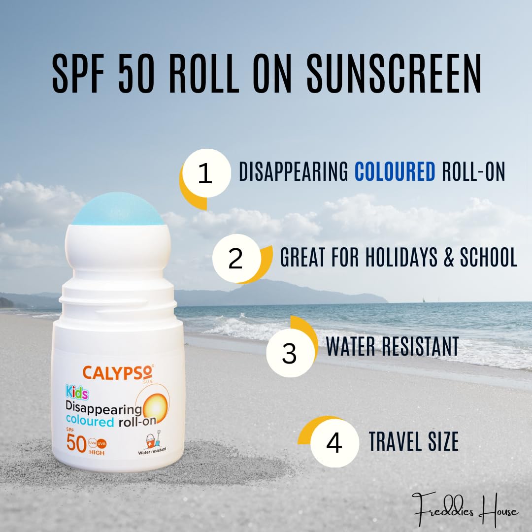 Freddies House Calypso Sun Protection Twin Pack for Adults & Kids: SPF 50 Roll On Sunscreen & SPF 30 Lip Balm - Travel-Friendly Suncare Essentials