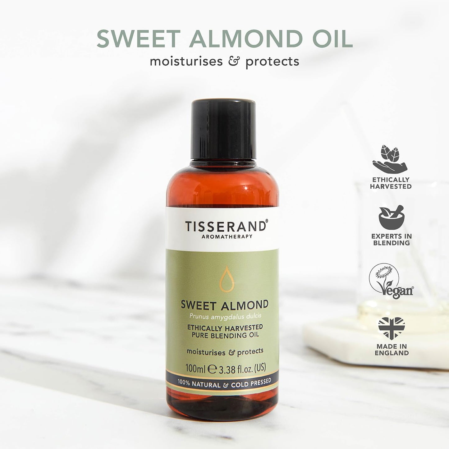 Tisserand Aromatherapy - Sweet Almond Oil - Ethically Harvested Carrier Oil - Face and Body Blending Oil - 100% Natural and Pure Carrier Oil for Essential Oils Mixing