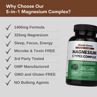 Macro Greens 5 in 1 Magnesium Complex – Glycinate, Citrate, Lactate, Malate & Taurate – 1400mg Formula Providing 325mg of Elemental Magnesium – for Sleep, Energy, and Muscles – 120 Capsules, Made in The UK