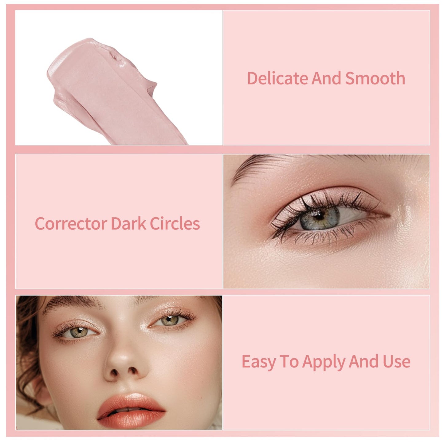 Erinde Under Eye Brightener, Under Eye Concealer Full Coverage, Under Eye Colour Corrector Dark Circles, Waterproof Pink Concealer Makeup #01