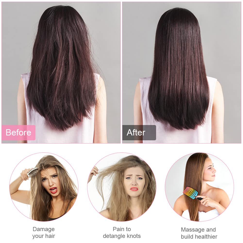URAQT Hair Brush, Boar Bristle Paddle Hairbrush for Women, Soft Massage Hair Comb, Detangle Hair Brush for Long Thick Curly Hair, Reducing Hair Breakage and Frizzy Gradient