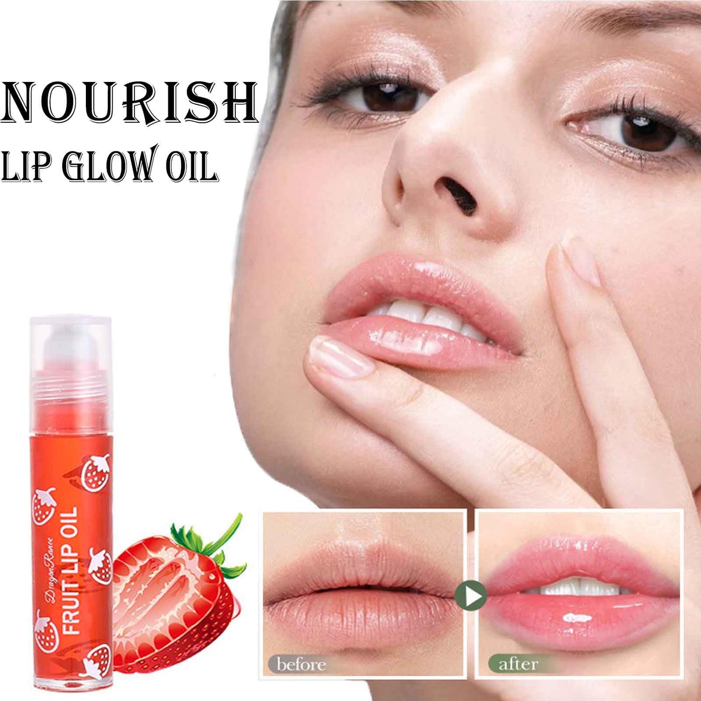 KTouler 4 Pcs Fruit Lip Oil Set Lip Gloss Crystal Jelly Liquid Lipstick, Set Moisturizing Hydrating Non-Stick cup Long Lasting Lip Kit for Women and Girls (Lip Oil, 4Pcs)