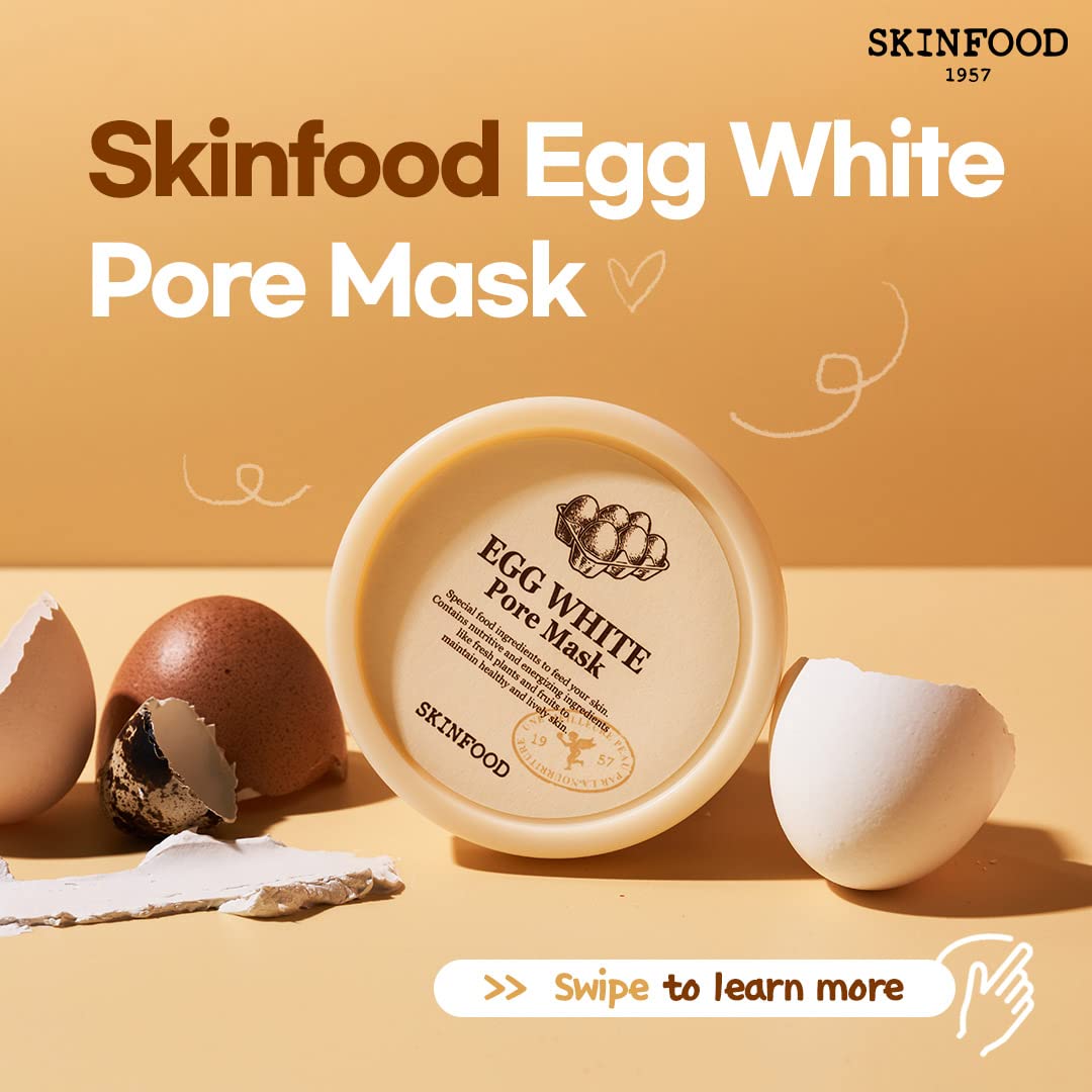 Skinfood SKINFOOD Egg White Pore Mask 3.52 oz. (100g) - Pore Refining Wash off Mask, Tightens Pores, Removes Blackheads and Dead Skin Cells, Skin Smooth and Soft - Exfoliating Skin Mask - Wash Off Face Masks