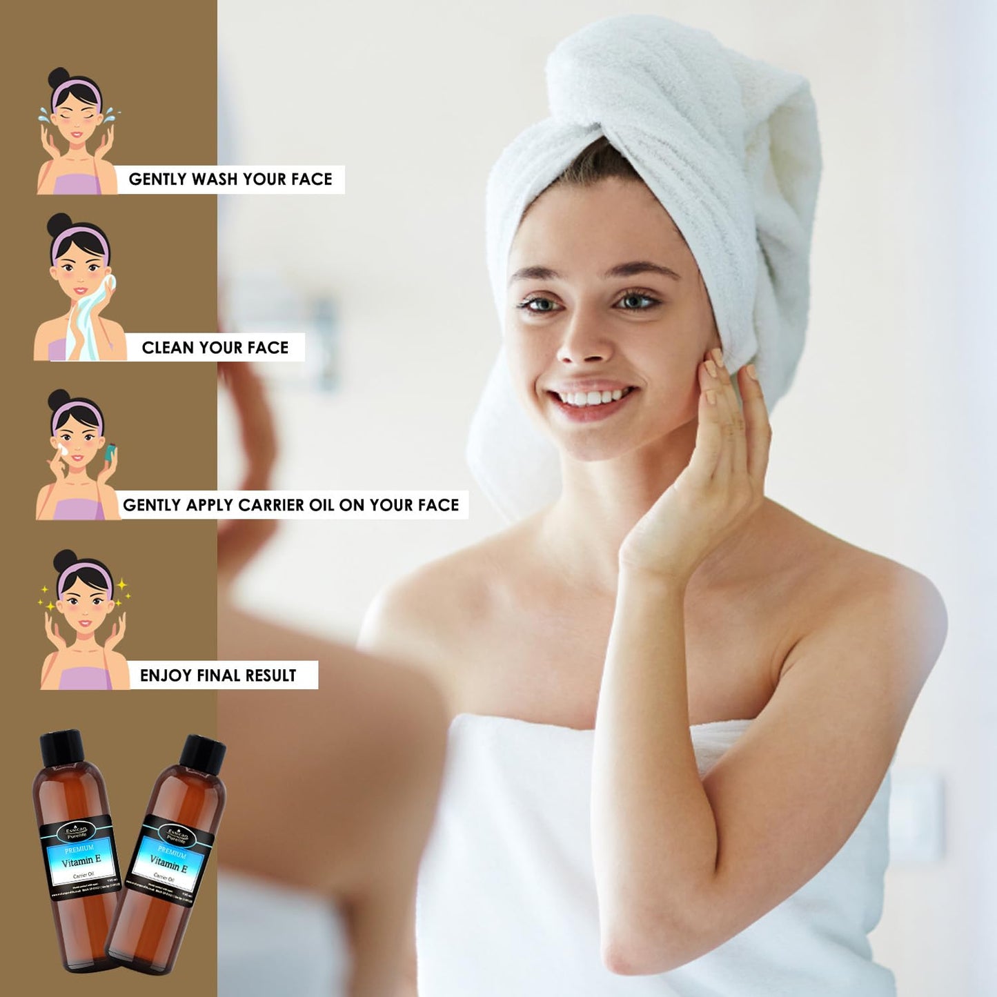 Vitamin E Oil, 100% Pure Natural Vitamin E Oil, Vitamin E Oil For Skin, Scars, Hair & Face, Scalp, Nails, Moisturising & Hydrating Carrier Oils, Vegan, Cruelty Free, Hexane Free, No GMO - 50ml