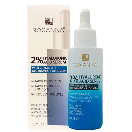 Roxanna 2% Hyaluronic Acid Face Serum 50ml, with Vitamin B5, Niacinamde, Aloe Vera Plumps, Softens & Hydrates Skin, Targets Dryness, Fine Lines, Uneven Skin