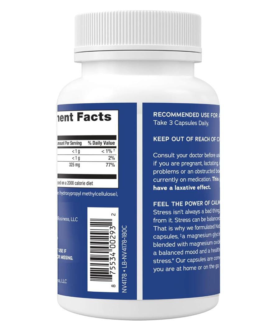 Generic Calm Magnesium Glycinate – 325mg, Non-GMO, Gluten-Free, 180 Vegan Capsules