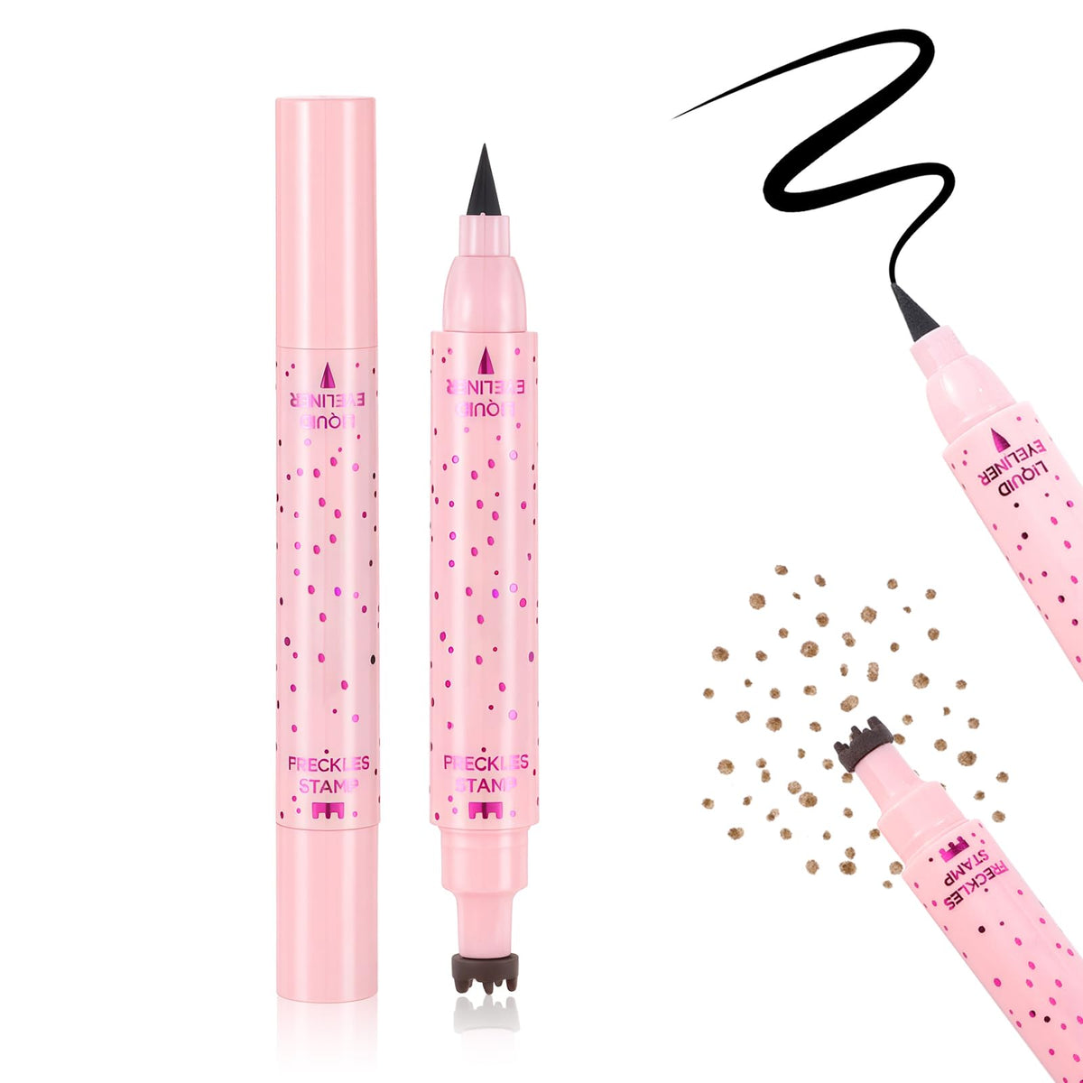 Prreal Eyeliner Freckle Pen,2 in 1 Light Brown Freckle Stamp and Black Liquid Eyeliner,Waterproof,Quick Dry,Natural Lifelike Freckles Makeup,Magic Fake Freckles Pen, 01