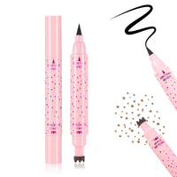 Prreal Eyeliner Freckle Pen,2 in 1 Light Brown Freckle Stamp and Black Liquid Eyeliner,Waterproof,Quick Dry,Natural Lifelike Freckles Makeup,Magic Fake Freckles Pen, 01